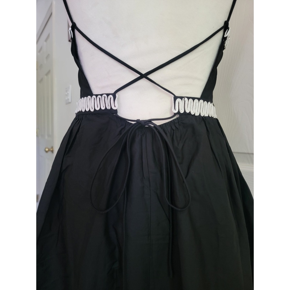 NWT Heyson Cotton Black Embroidered A-line Midi Dress w/ Pockets Open Back Small